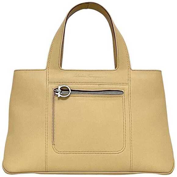 Salvatore Ferragamo Handbags - Salvatore Ferragamo Handbag Beige Gancini Tote Bag Top Handle Hardware